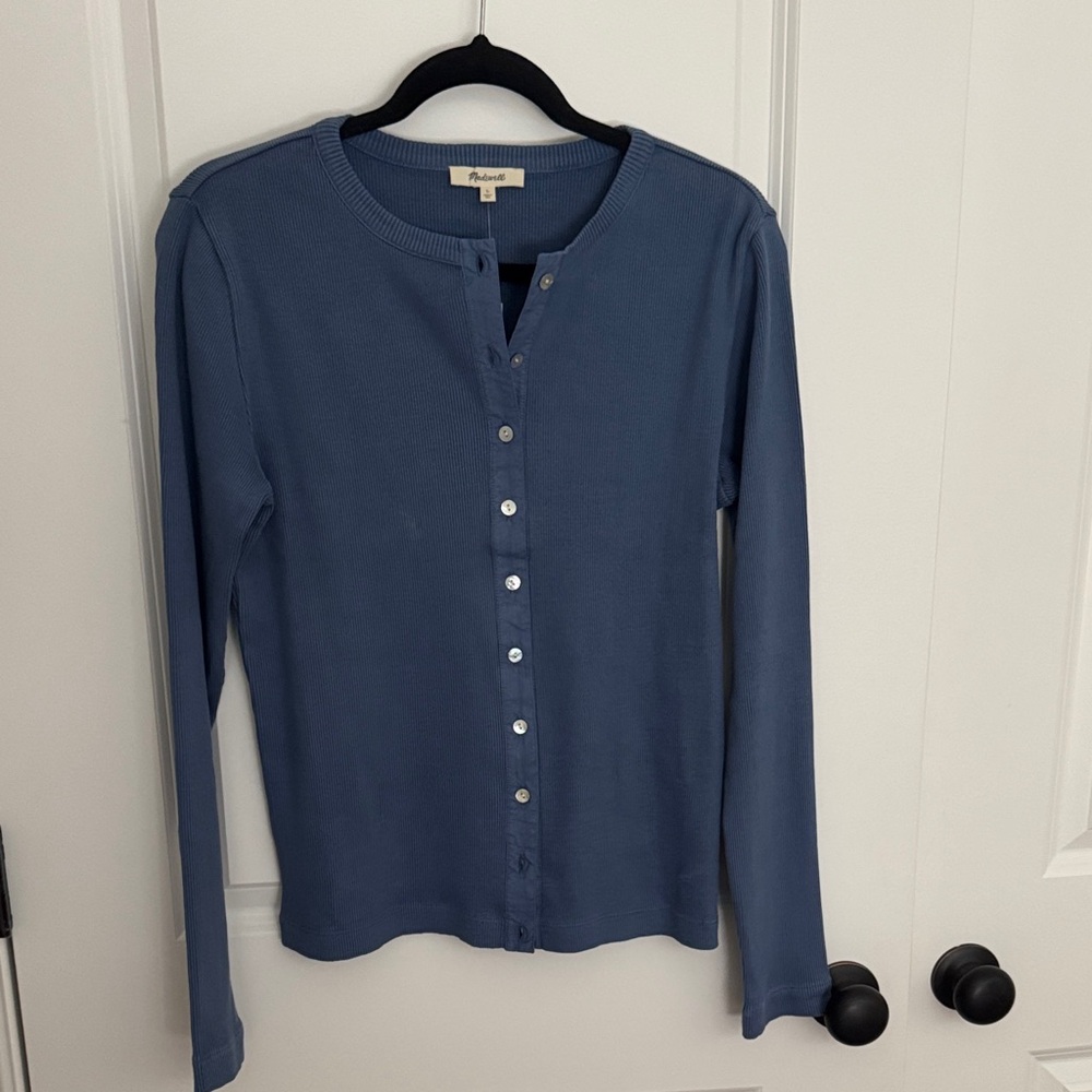 Madewell Ribbed Blue Button-Up Cardigan - Size L with tags